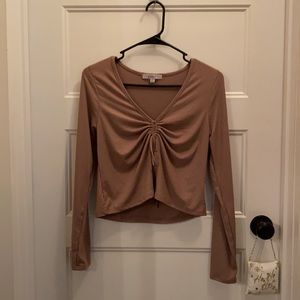 Long sleeve V neck split front shirt
